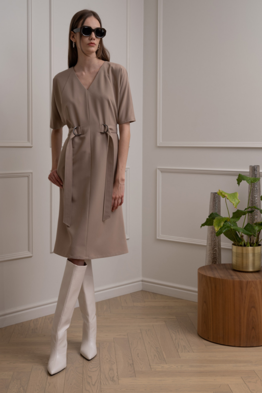 INES BAT SLEEVE MIDI DRESS IN CHOCOLATE LATTE Diana Arno SS19