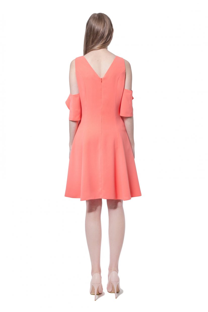 Coral cold shoulder dress