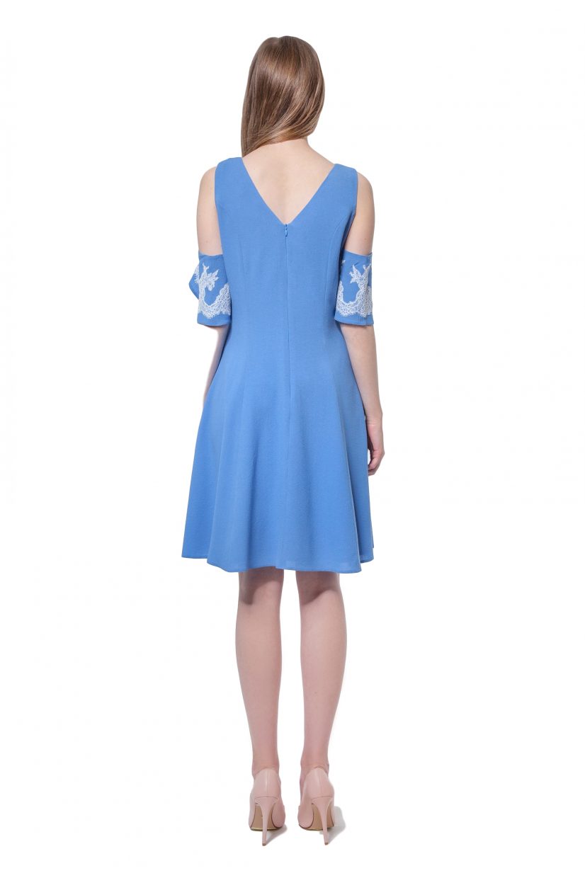 Blue cold shoulder dress with applique