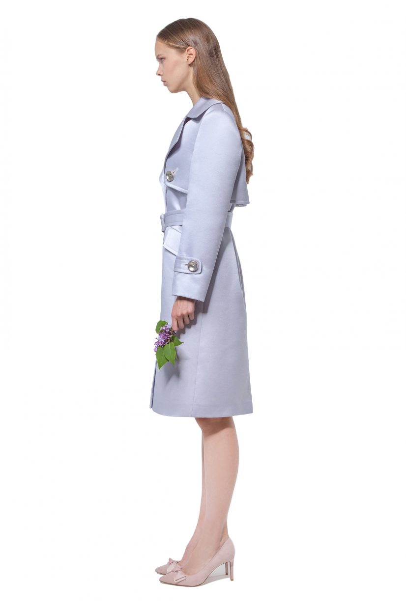 Lilac silk and wool organza trench coat