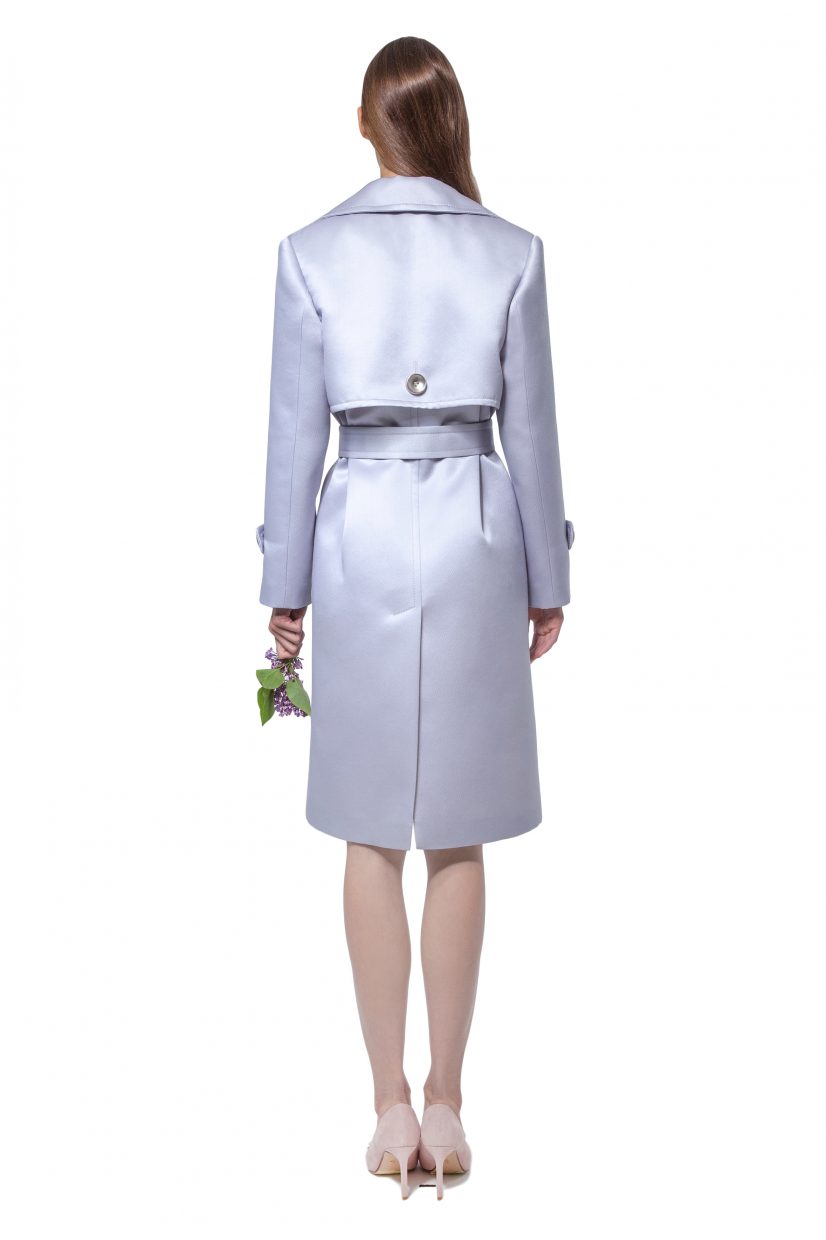 Lilac silk and wool organza trench coat