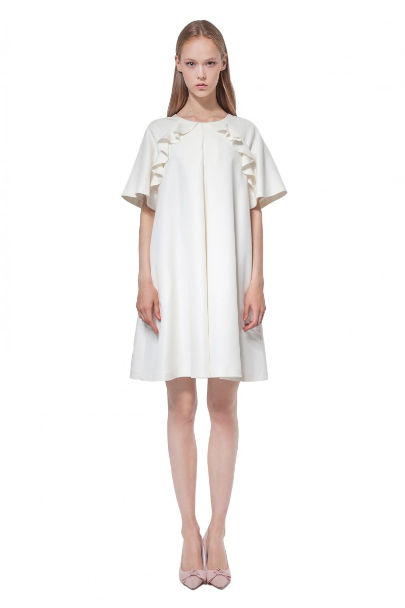 White A-line dress with flounces 