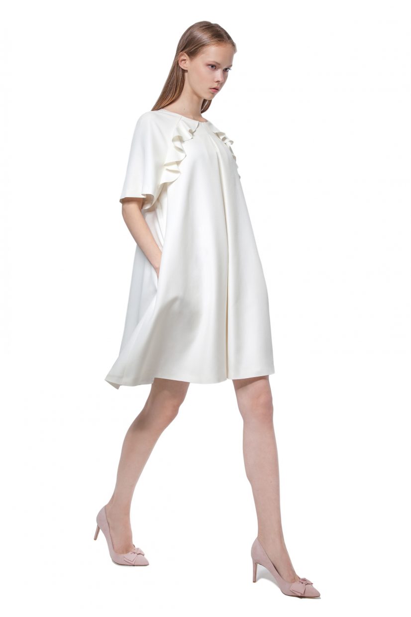 White A-line dress with flounces 