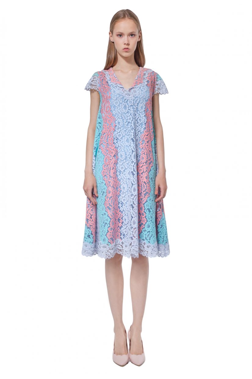 Multicoloured lace dress with cap sleeves