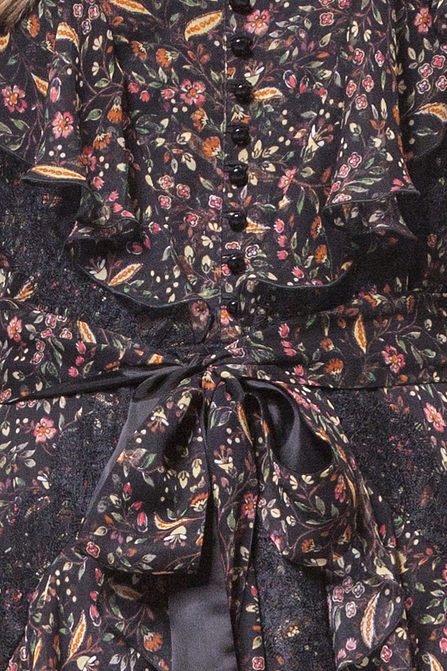 Multicoloured floral silk dress with flounces