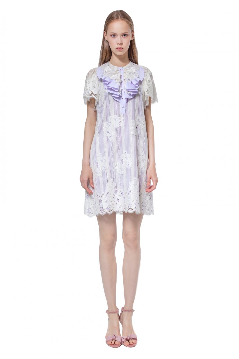 Lilac and white lace dress with jabot