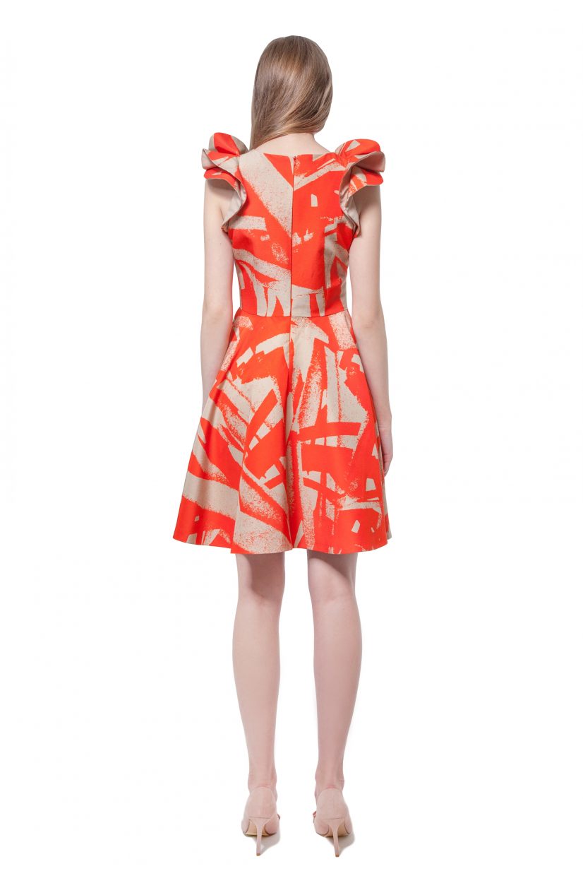 Orange and beige geometric print dress 2 - Diana Arno