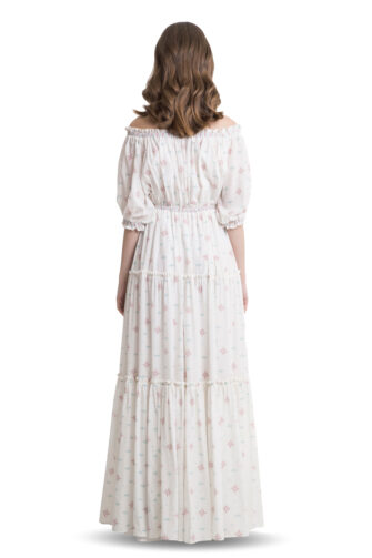 White off shoulder silk maxi dress
