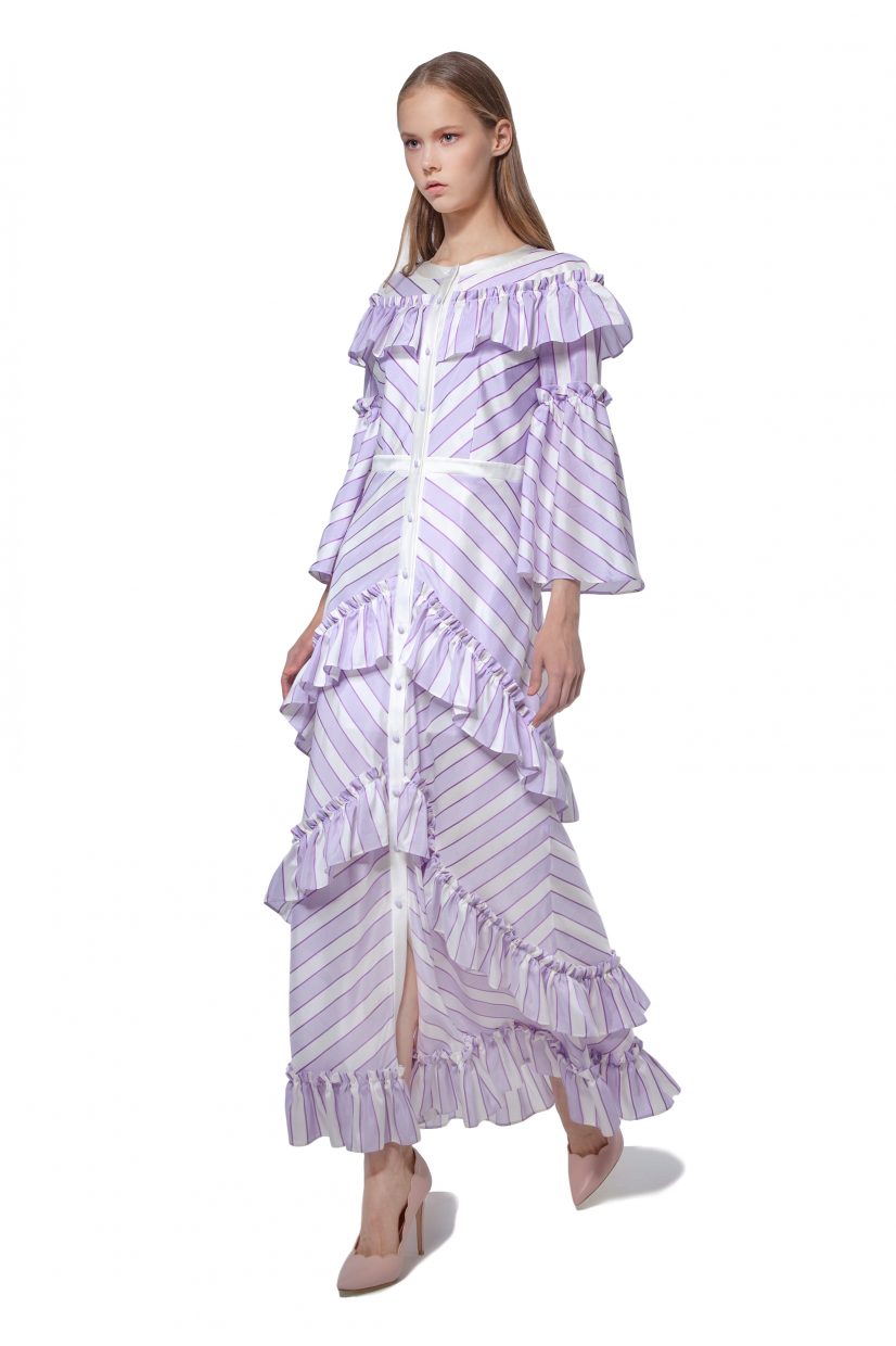 Lilac and white striped maxi dress