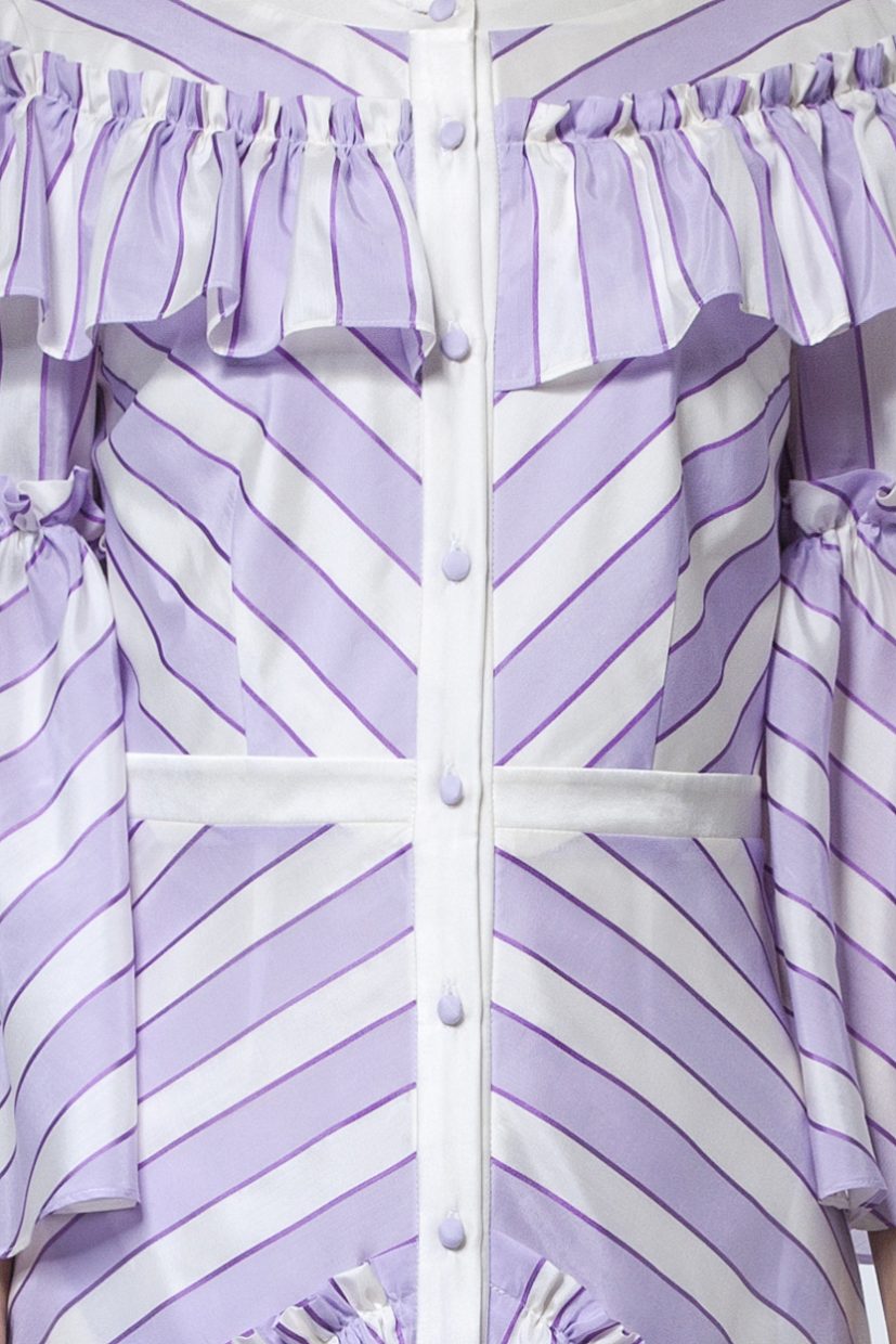 Lilac and white striped maxi dress