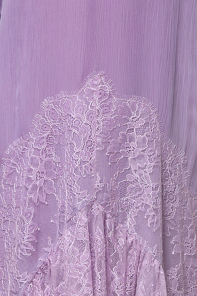 Lilac cold shoulder dress with lace and frills 