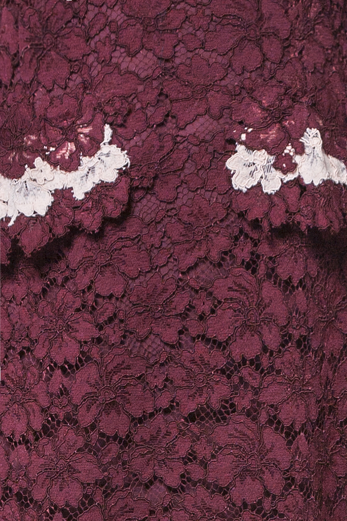Burgundy lace dress with flower appliqué