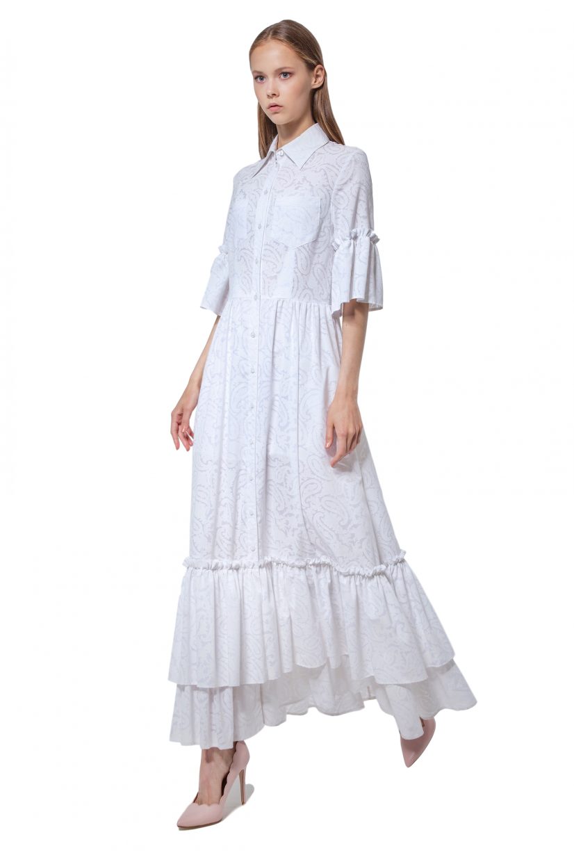 White cotton paisley print dress 4 - Diana Arno