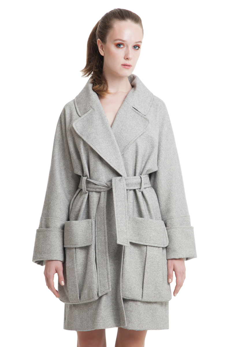 Grey cashmere coat with big patch pockets 1 - Diana Arno