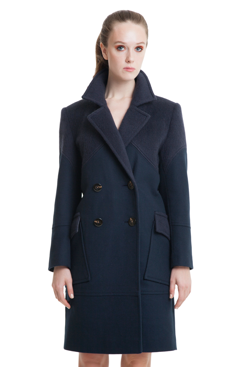 Dark blue straight cut wool and cashmere blend coat 1 - Diana Arno