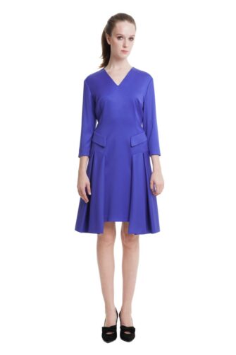 Electric blue midi dress with front folds