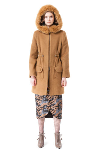 GRETA parka coat with a hood and polar fox fur trim by DIANA ARNO.