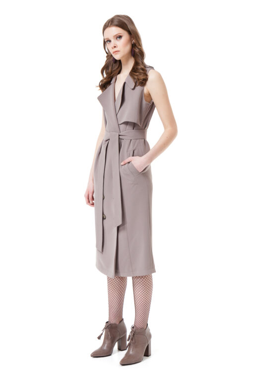 TILDA trench dress with two side pockets in taupe by DIANA ARNO.
