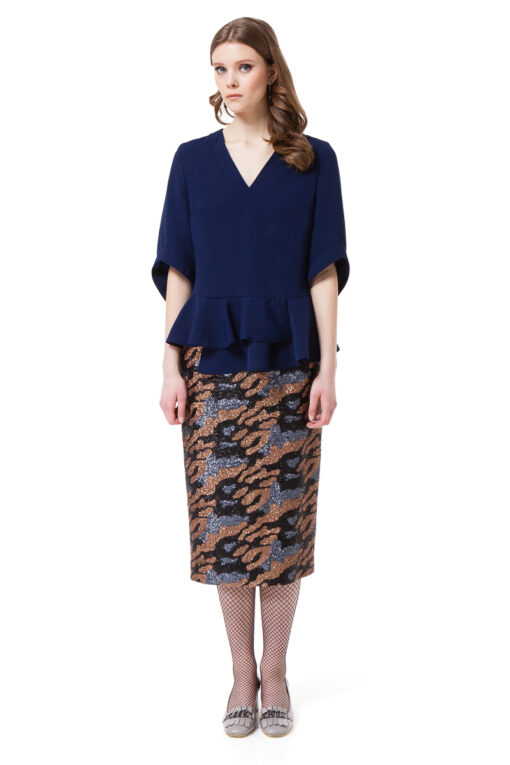 KAYLA sequin pencil skirt in grey and bronze camouflage by DIANA ARNO.