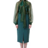LUISA bow blouse with puff sleeves in sheer green and gold chameleon by DIANA ARNO.