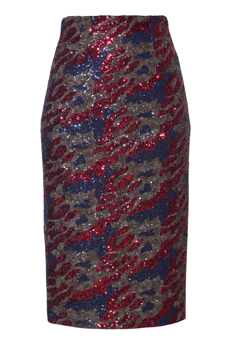 KAYLA SEQUIN PENCIL SKIRT IN RED AND BLUE - Diana Arno AW 18/19