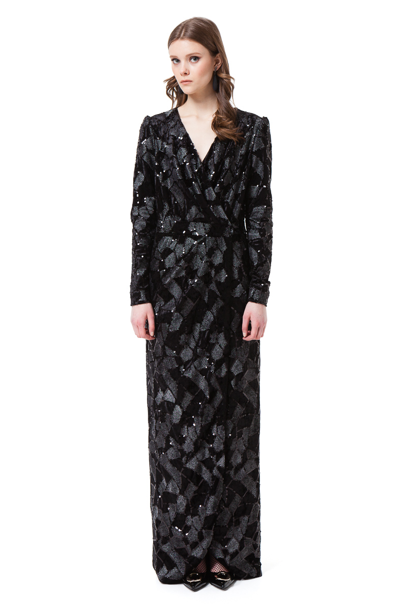 EMILIA velvet maxi dress with long sleeves by DIANA ARNO.
