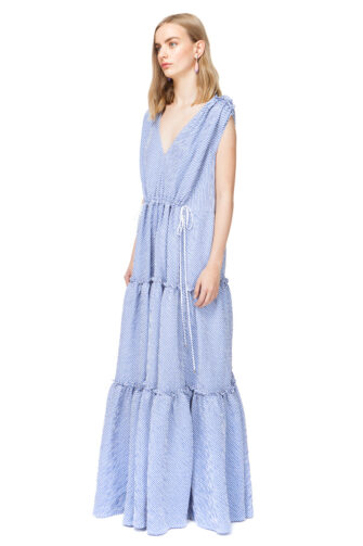 CATHERINE oversized maxi dress in blue stripe.
