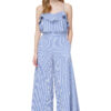 GRACE wide leg trousers in blue stripe from wrinkle-resistant cotton blend fabric.