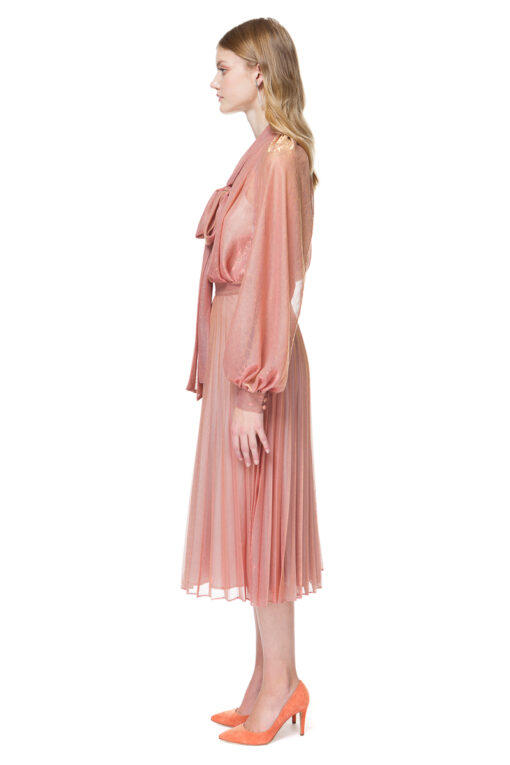 LOLA pleated midi skirt in pink and gold chameleon.
