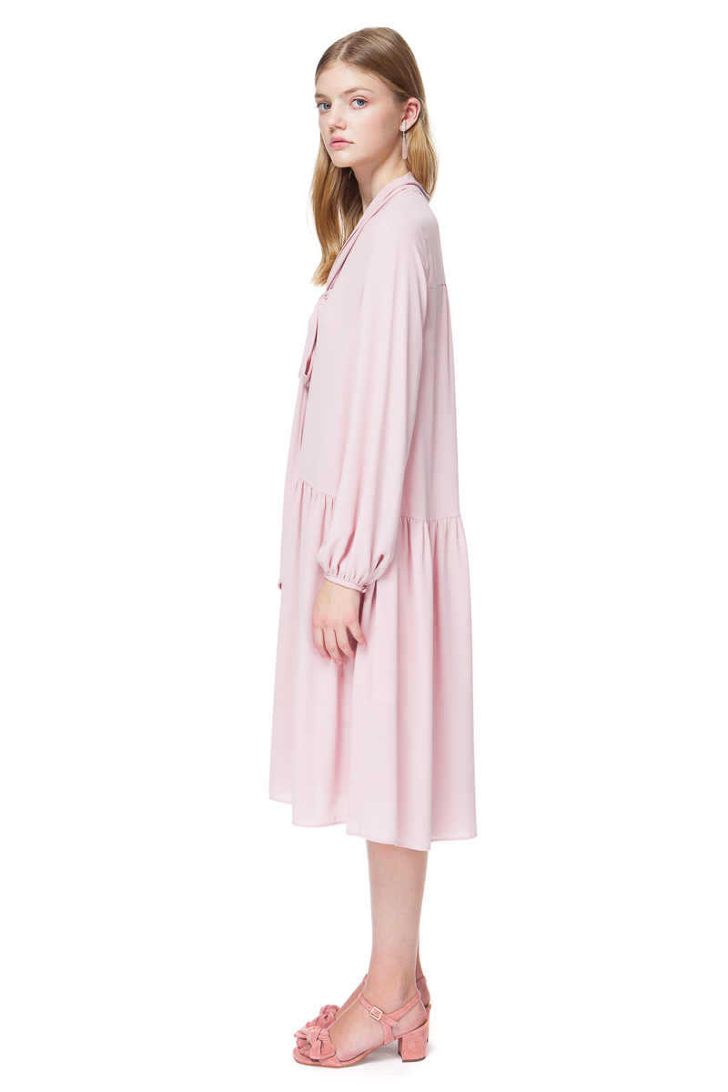 ELLIE tie neck dress with long sleeves in flirty blossom pink.