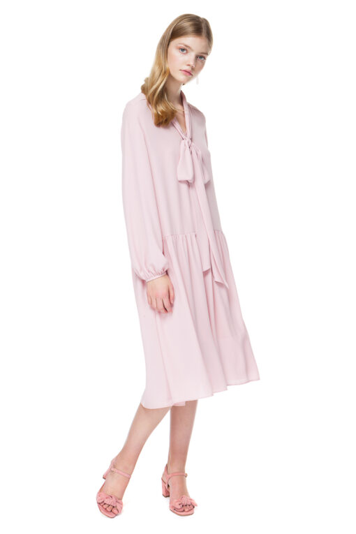 ELLIE tie neck dress with long sleeves in flirty blossom pink.