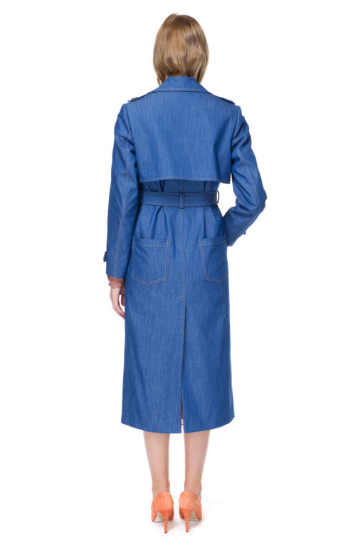 ARIA trench coat in sea-blue denim.