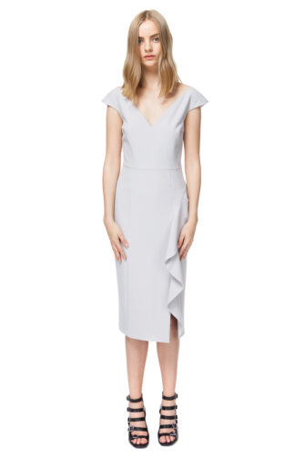 MEGAN fitted cocktail dress in quiet grey.