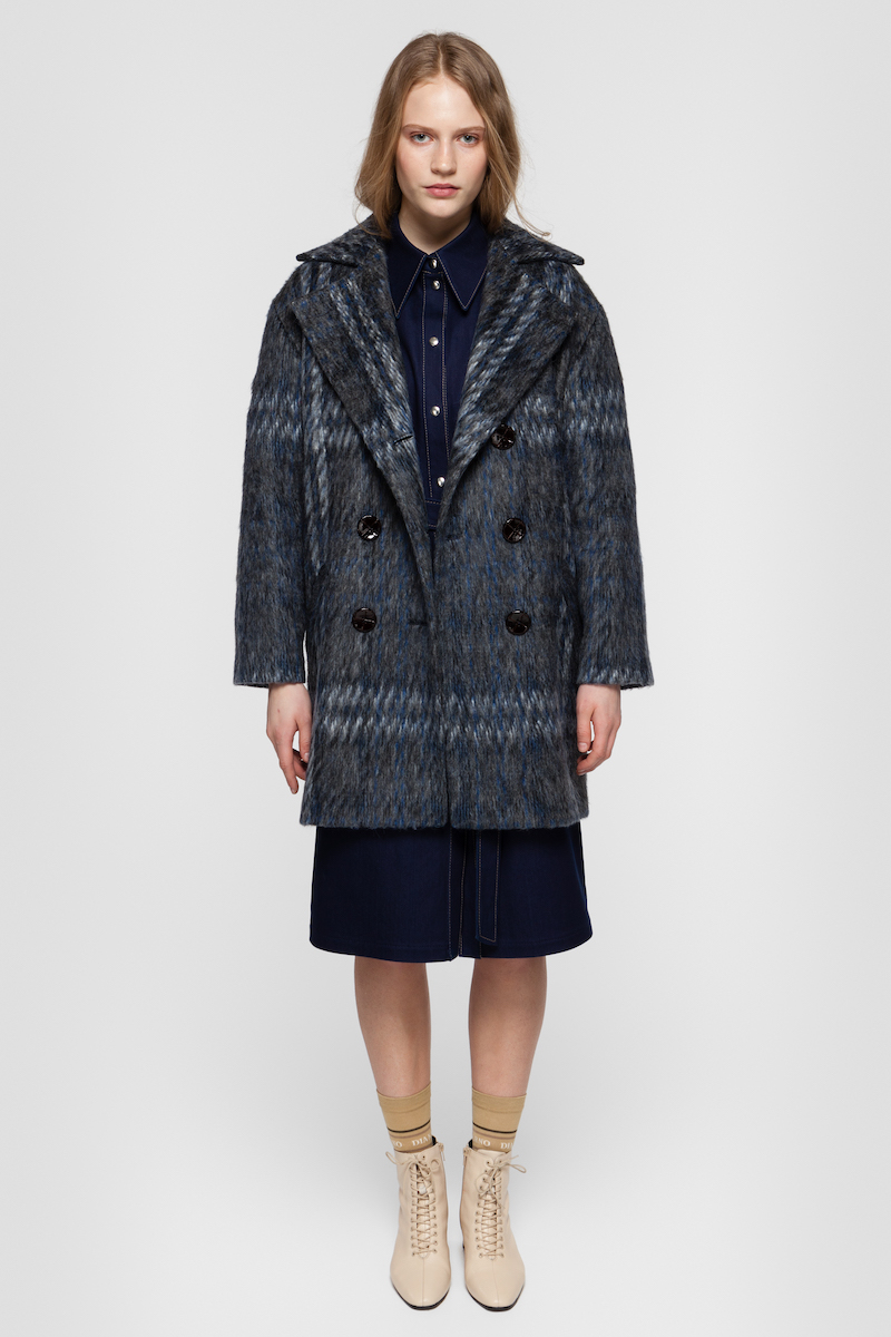 SALLY BRUSHED COAT IN BLUE CHECK - Diana Arno AW19