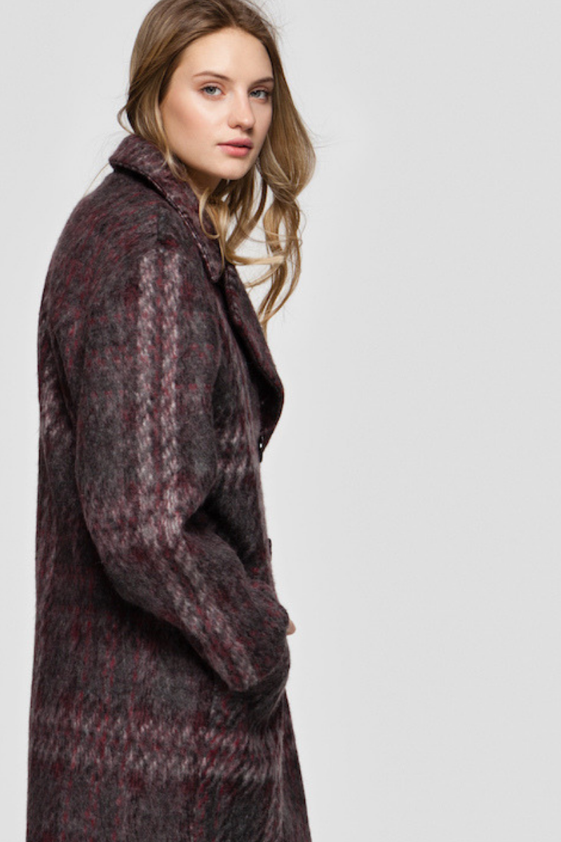 SALLY BRUSHED COAT IN RED CHECK - Diana Arno AW19