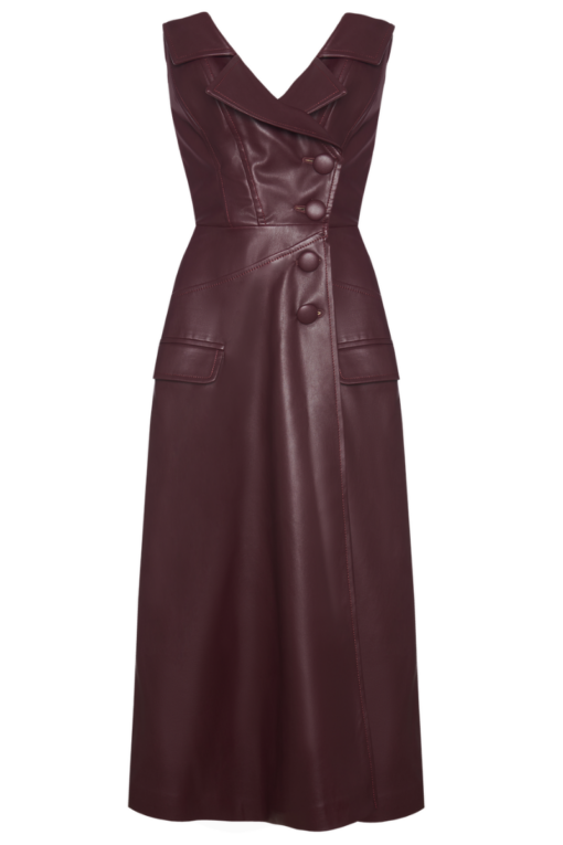 PHILO FAUX LEATHER CORSET DRESS IN BURGUNDY
