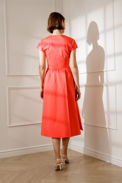 ADELE COTTON WRAP DRESS IN CORAL RED