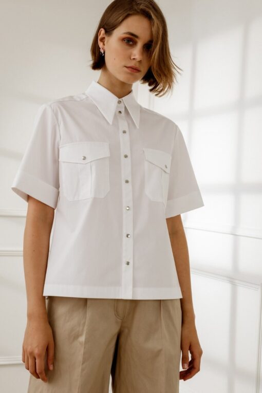 APRIL SHORT-SLEEVED BLOUSE IN PURE WHITE