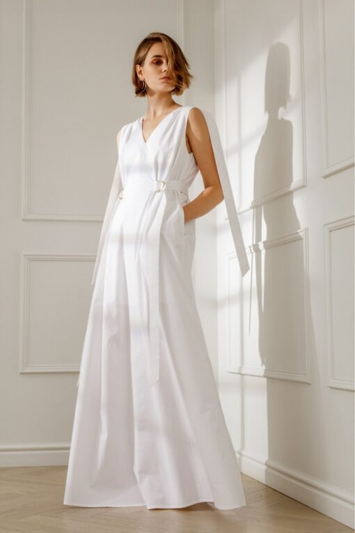 ANNE OPEN-BACK WHITE COTTON MAXI DRESS