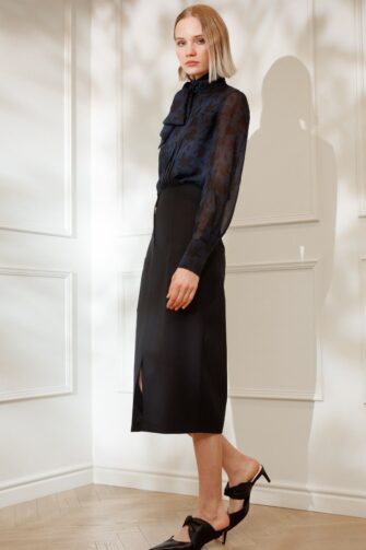 DIANA ARNO LEAH WOOL PENCIL SKIRT WITH PATCH POCKETS