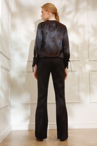 DIANA ARNO LILY DRAPED SILK BLOUSE IN SMOOTH BLACK