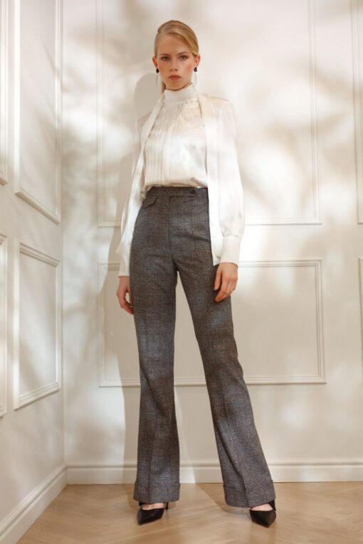 DIANA ARNO LISA FLARED TROUSERS IN EARL GREY CHECK