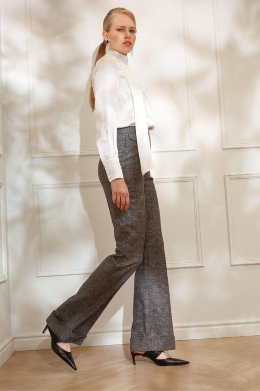 DIANA ARNO LISA FLARED TROUSERS IN EARL GREY CHECK