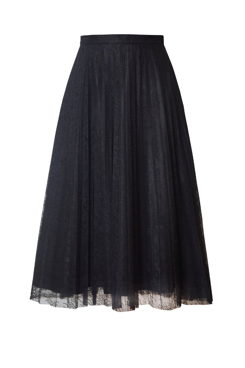 STELLA PLEATED LACE MIDI SKIRT IN MOONLESS NIGHT - Diana Arno