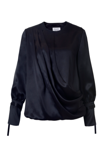 LILY DRAPED SILK BLOUSE IN SMOOTH BLACK