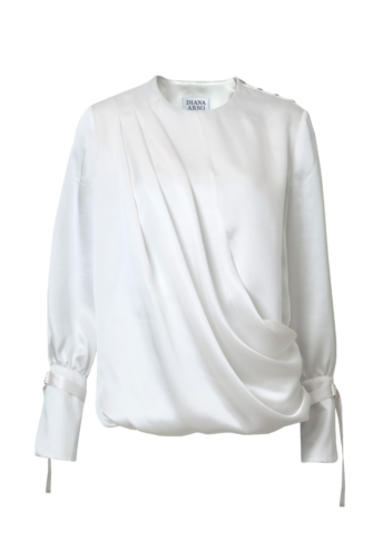 LILY DRAPED SILK BLOUSE IN DREAMY WHITE