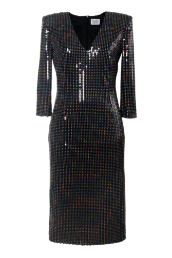 SERENA SEQUIN DRESS WITH PADDED SHOULDERS