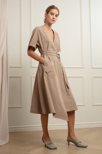 IVY WRAP DRESS IN COLD COCOA