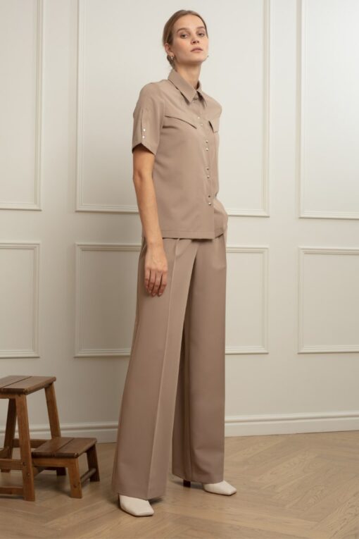 LAUREN WIDE-LEG TROUSERS IN COLD COCOA