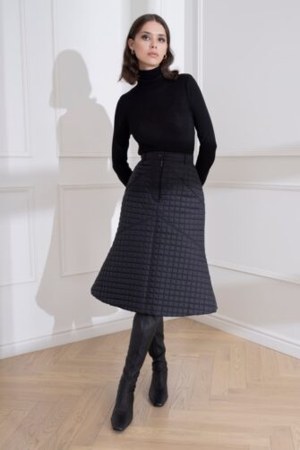 DIANA ARNO EDDA QUILTED MIDI SKIRT IN BLACK CHARCOAL